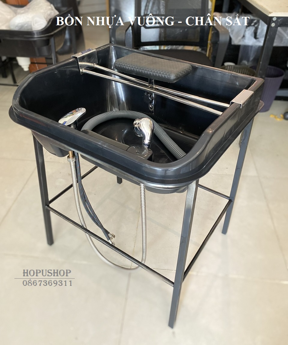 Bồn gội đầu nhựa có khung chân sắt full phụ kiện