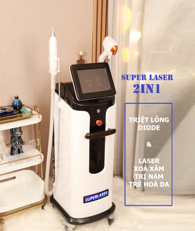 Máy triệt lông lạnh và xoá xăm 2in1 Super Laser